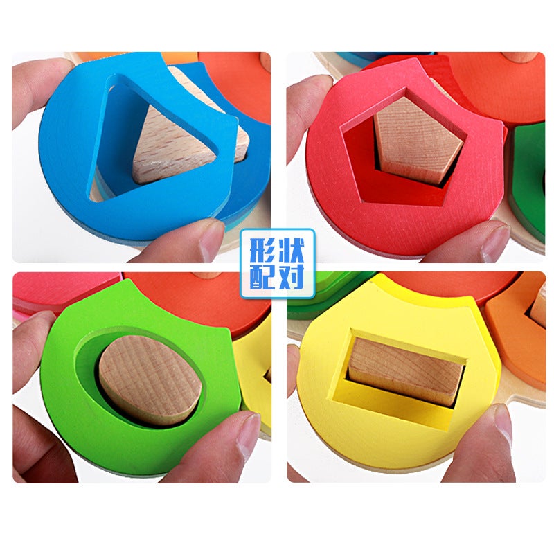 Children'S Puzzle Children'S Coordination Baby Enlightenment Flower Shape Set Column Layer Stacked Color Wooden Toys - Image 5